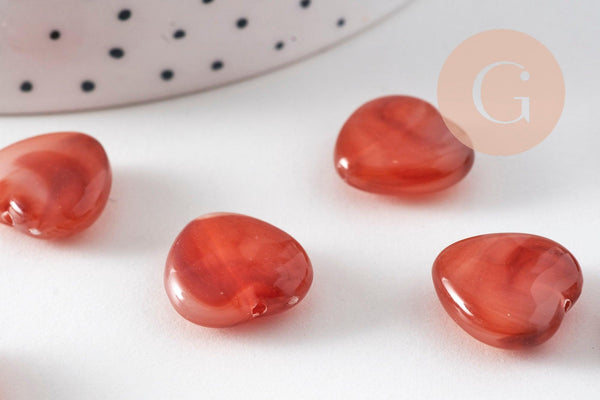 Perle coeur acrylique imitation ambre marron 15mm, x10 (G10999)