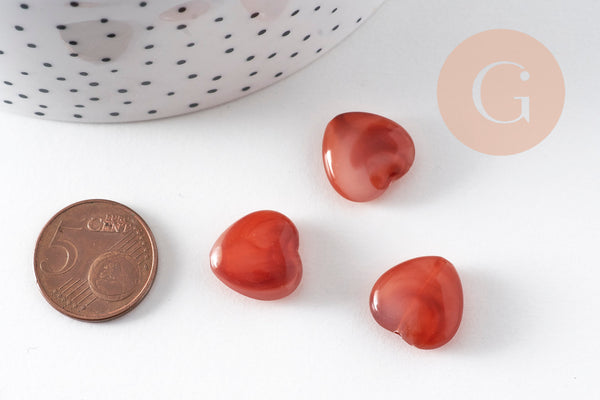 Perle coeur acrylique imitation ambre marron 15mm, x10 VALIDE