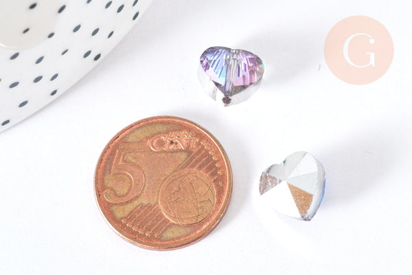 Perle cœur facetté en cristal violet 10mm, x5 (G7098)