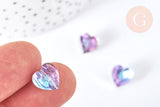 Perle cœur facetté en cristal violet 10mm, x5 (G7098)