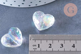 Perle coeur facette plastique transparent irisé 16mm , perle plastique coeur,x 5 perles G6436