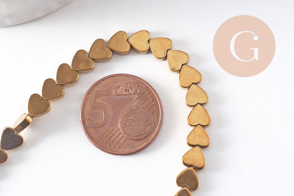 Perle coeur hématite doré 6mm, x1 fil de 38cm (G10412)