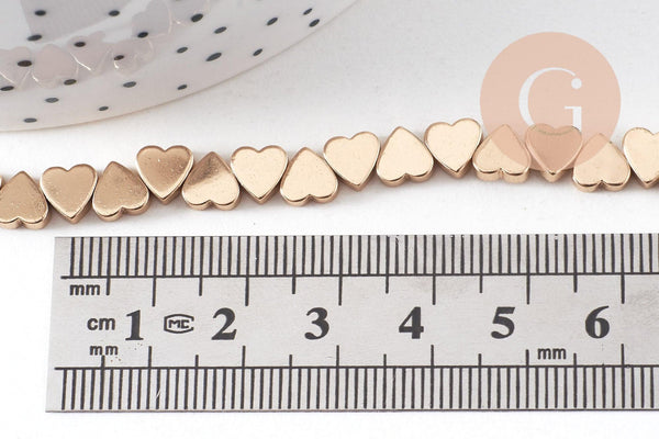 Perle coeur hématite doré 6mm, x1 fil de 40cm (G4290)