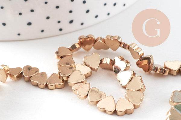 Perle coeur hématite doré 6mm, x1 fil de 40cm (G4290)