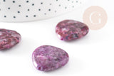Perle coeur jadeite naturelle violette 25mm, x5 (G1833)