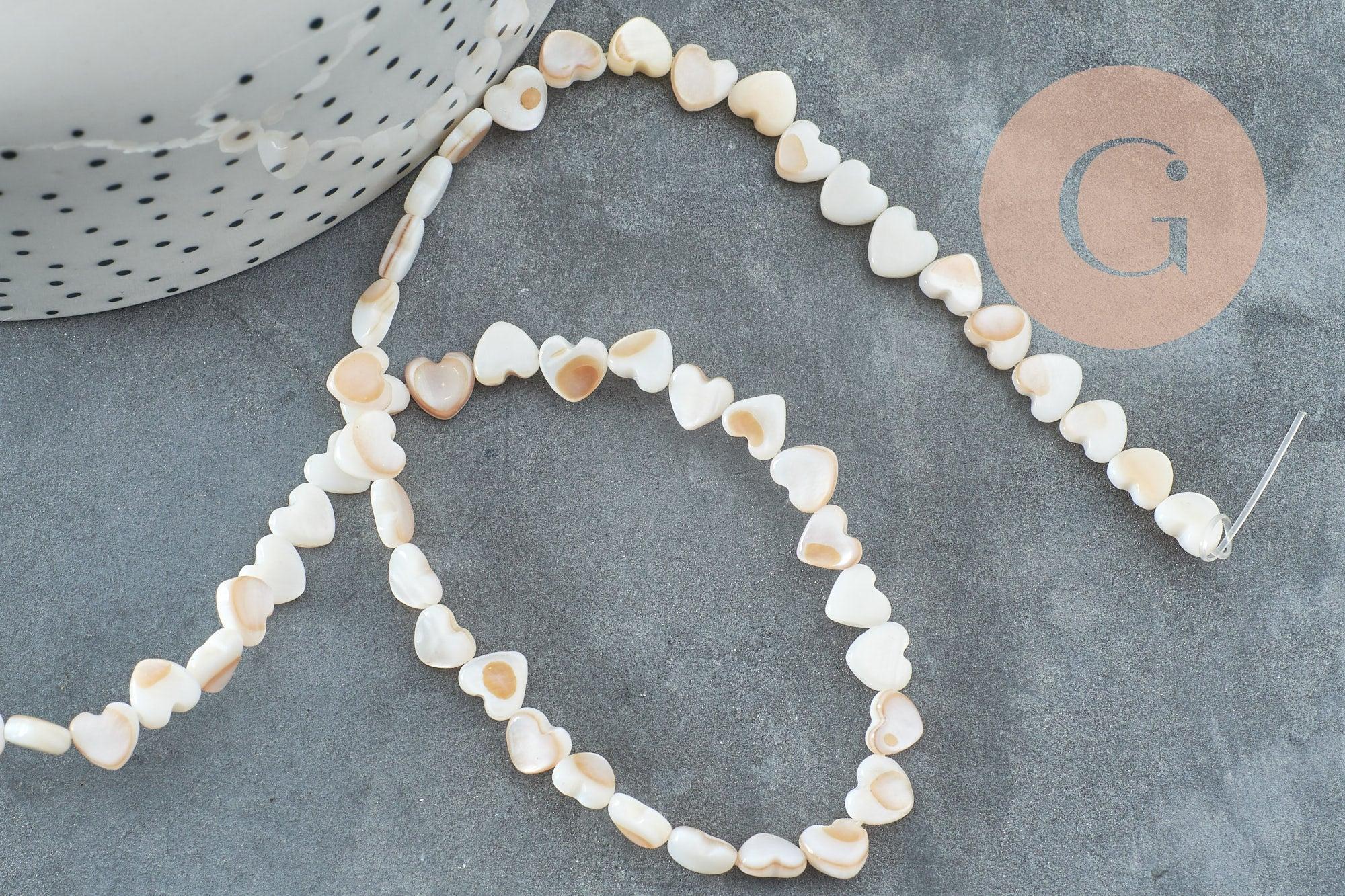 Perle coeur nacre blanche naturelle 6mm ,perle coeur nacre,coquillage blanc, fil de 39cm, x1 (G5862)