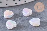 Perle coeur plastique acrylique blanc irisé 8mm, x30 (5.7gr) (G3490)