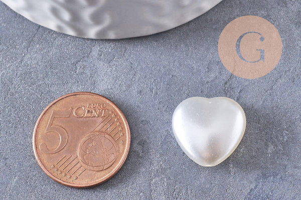 Perle coeur plastique blanc nacré 15mm, x10 (G10404)