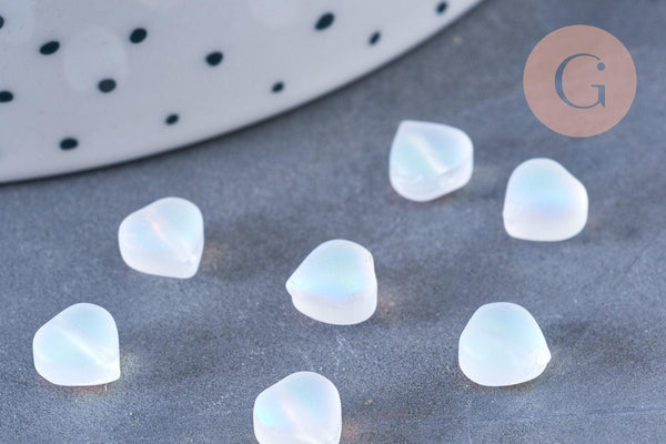 Perle coeur verre blanc irisé 6mm, des perles en verre pour création bijoux x10 (G6595)