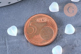 Perle coeur verre blanc irisé 6mm, des perles en verre pour création bijoux x10 (G6595)