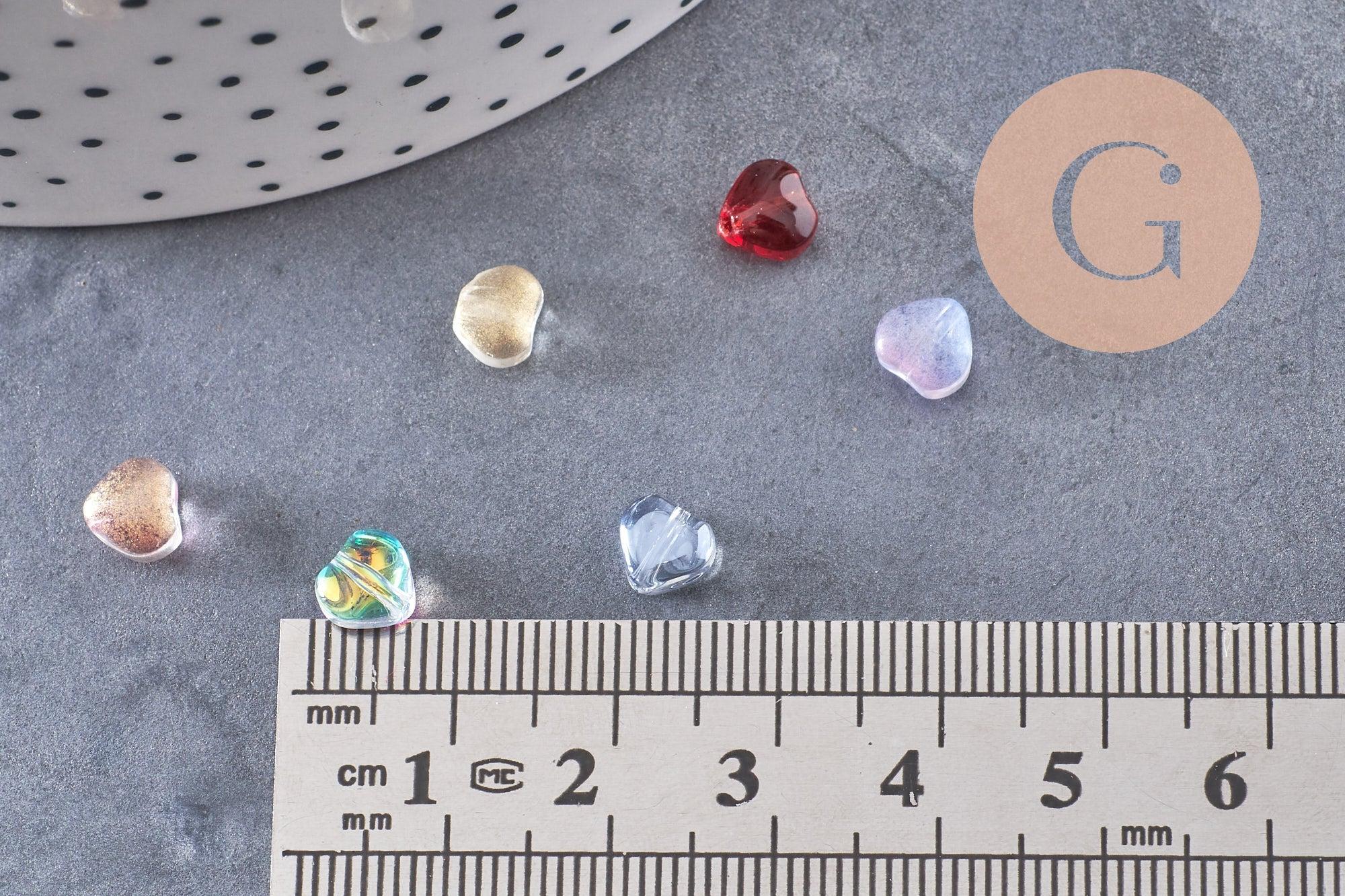 Perle coeur verre multicolore irisé 6mm, x10 (G6679)