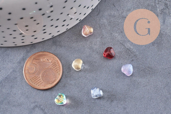 Perle coeur verre multicolore irisé 6mm, x10 (G6679)