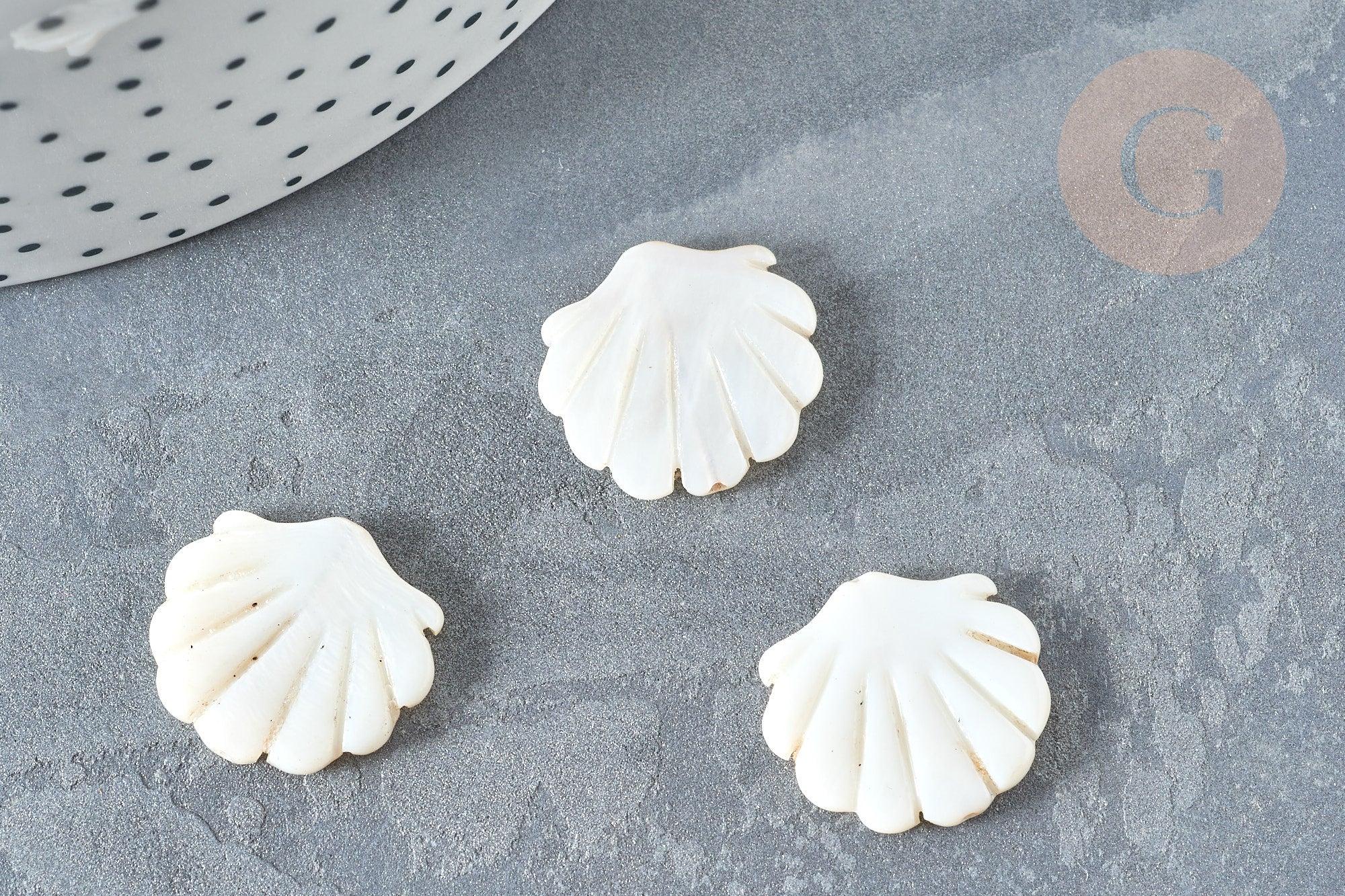 Perle coquillage nacre blanche naturelle 19.5mm, x2 (G7379)