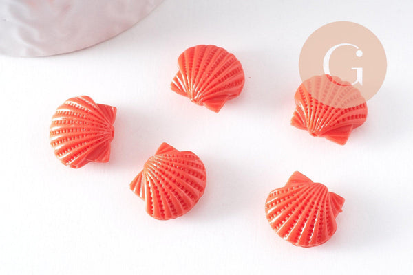Perle coquillage résine rose imitation corail 16mm, x5 (G10343)