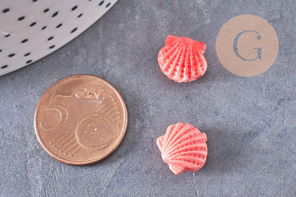 Perle coquillage résine rose,perle imitation corail 11.5mm, x5 (G5000)