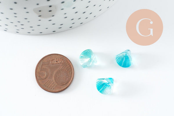 Perle coquillage verre transparent vert10.5mm, perles verre tchèque, perle coquille, verre vert creation bijou, x10 G5437