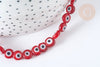 Perle disque Mauvais Oeil Grecque verre rouge, le fil de 36.9cm, x1 (G7288)