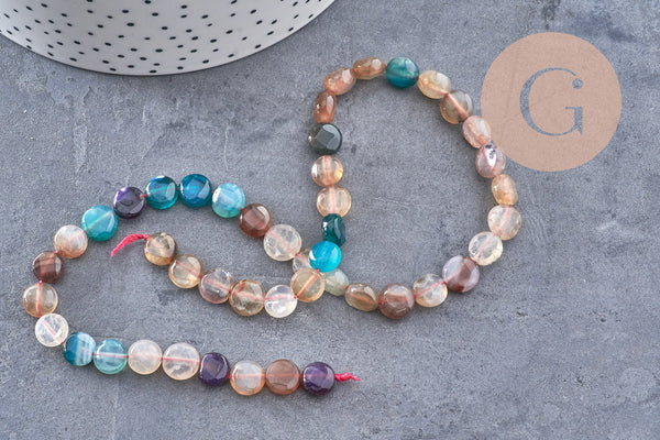 Perle disque agate naturelle teintée 8mm, fourniture pierre naturelle, le fil de 38cm (G1172)