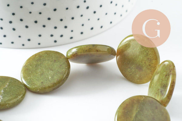Perle disque jade naturel vert 25mm,bijoux pierre naturelle, x5 G6467