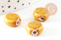 Perle disque porcelaine jaune moutarde 10-11mm, perle céramique artisanale, fabrication bijoux céramique x5 (G9345)