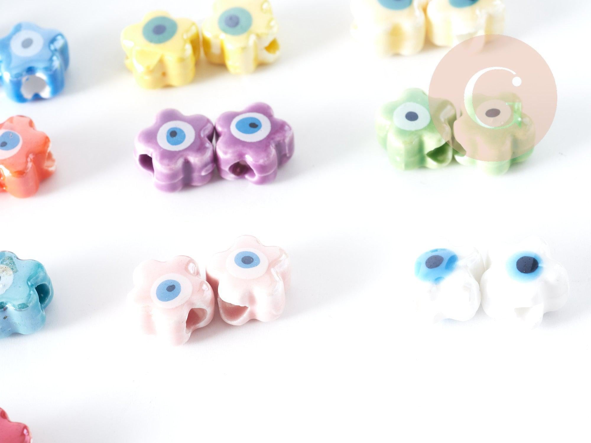 Perle étoile Mauvais Oeil porcelaine 10mm, perle céramique création bijoux DIY, x1 (G9015)