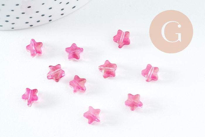 Perle étoile fuchsia poudre dorée imitation jade 8mm, x10 (G10723)