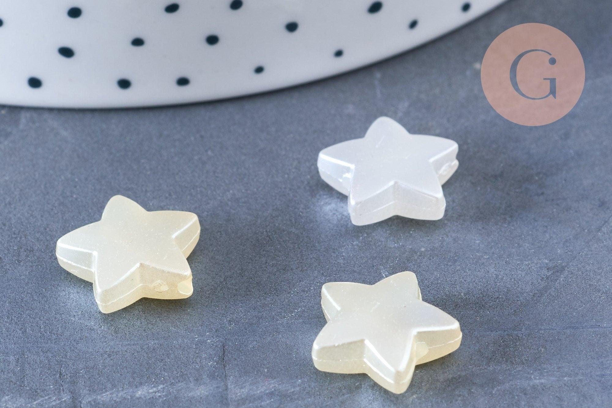 Perle étoile plastique blanc nacré 14mm, x10 perles (G6435)