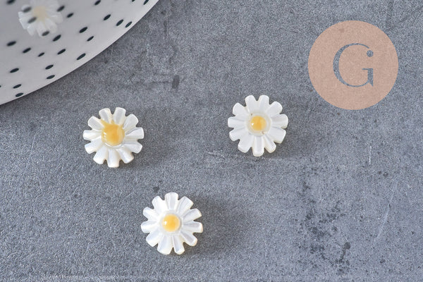 Perle fleur marguerite nacre naturelle, perle fleur,nacre naturelle,coquillage blanc,création bijoux,10mm, x1 G4218