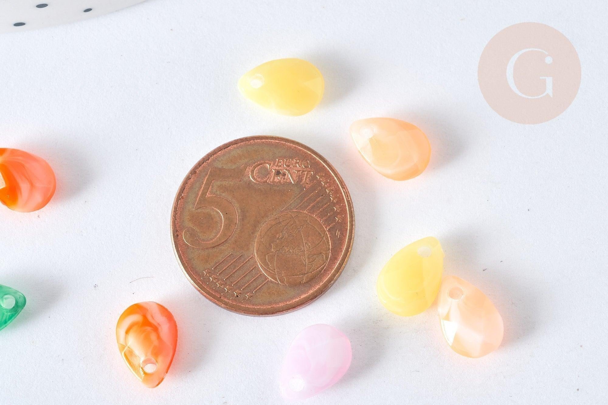 Perle goutte acrylique transparent multicolore 10mm, x10 (G7272)