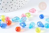 Perle goutte acrylique transparent multicolore 12mm, création bijoux plastique coloré, x 20 G7270
