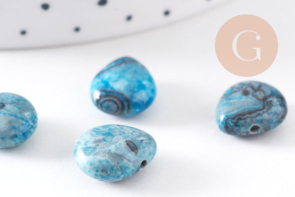 Perle goutte agate bleu facetté, agate naturel,perle jade,perle pierre précieuse, 12mm, x5 (G2044)