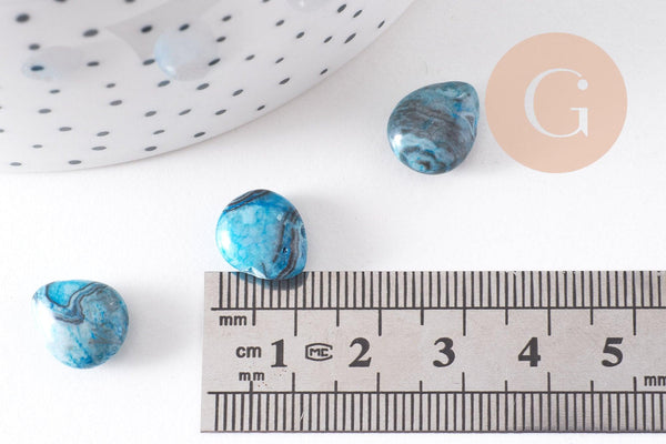 Perle goutte agate bleu facetté, agate naturel,perle jade,perle pierre précieuse, 12mm, x5 (G2044)