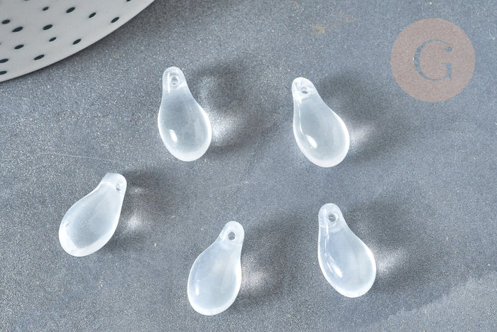 Perle goutte cristal transparent blanc 15mm, perle, x50 (G7364)