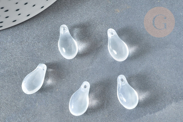 Perle goutte cristal transparent blanc 15mm, perle, x50 (G7364)