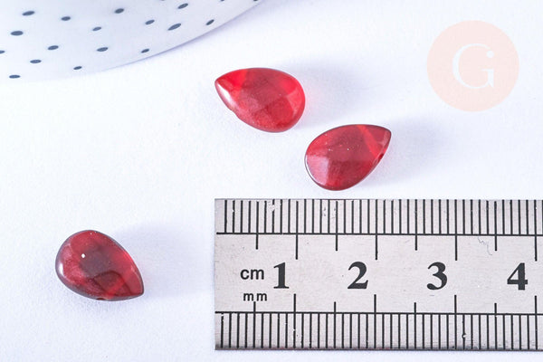 Perle goutte facetté rouge cristal 12x8mm,perle doré cristal, x2 (G6877)
