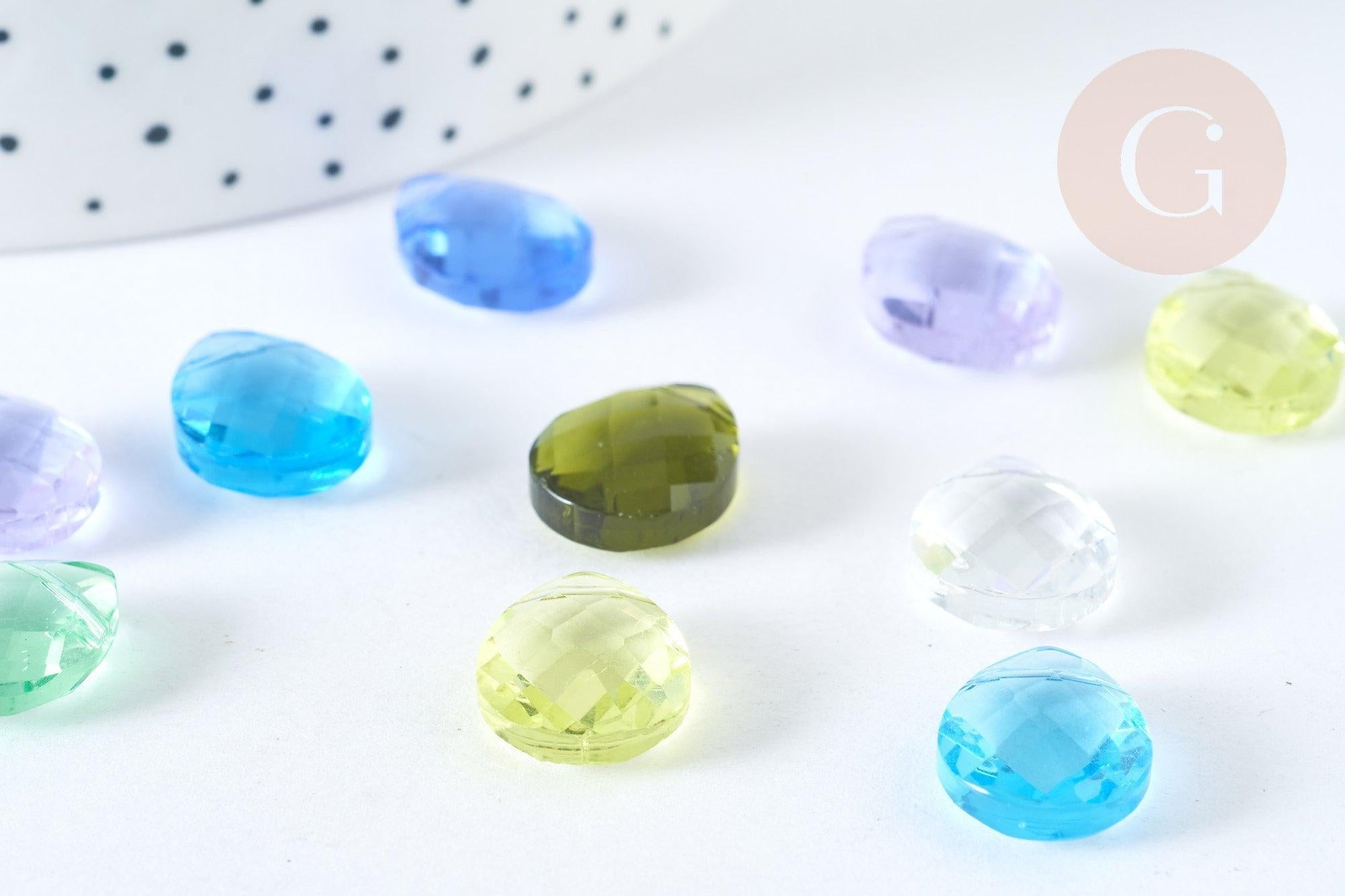 Perle goutte facettée cristal multicolore 14.5mm, création bijoux cristal DIY, X10 (G7292)