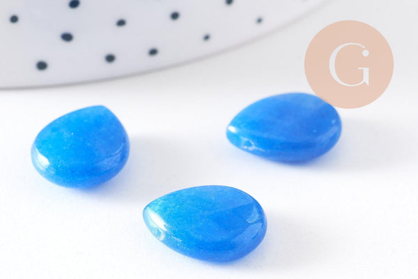 Perle goutte jadeite bleu facetté,jadeite naturel,pierre précieuse,15mm, x5 (G0386)