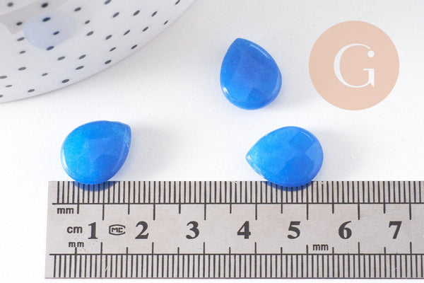 Perle goutte jadeite bleu facetté,jadeite naturel,pierre précieuse,15mm, x5 (G0386)
