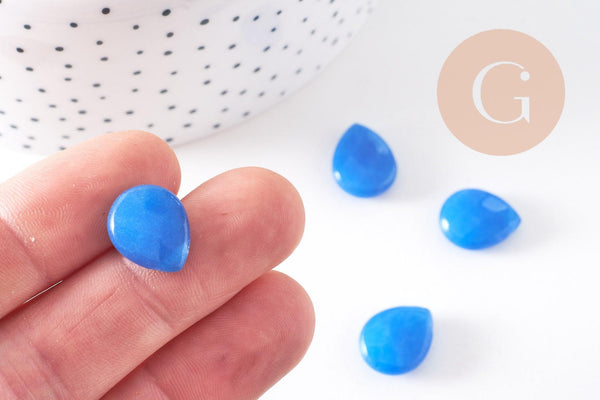 Perle goutte jadeite bleu facetté,jadeite naturel,pierre précieuse,15mm, x5 (G0386)