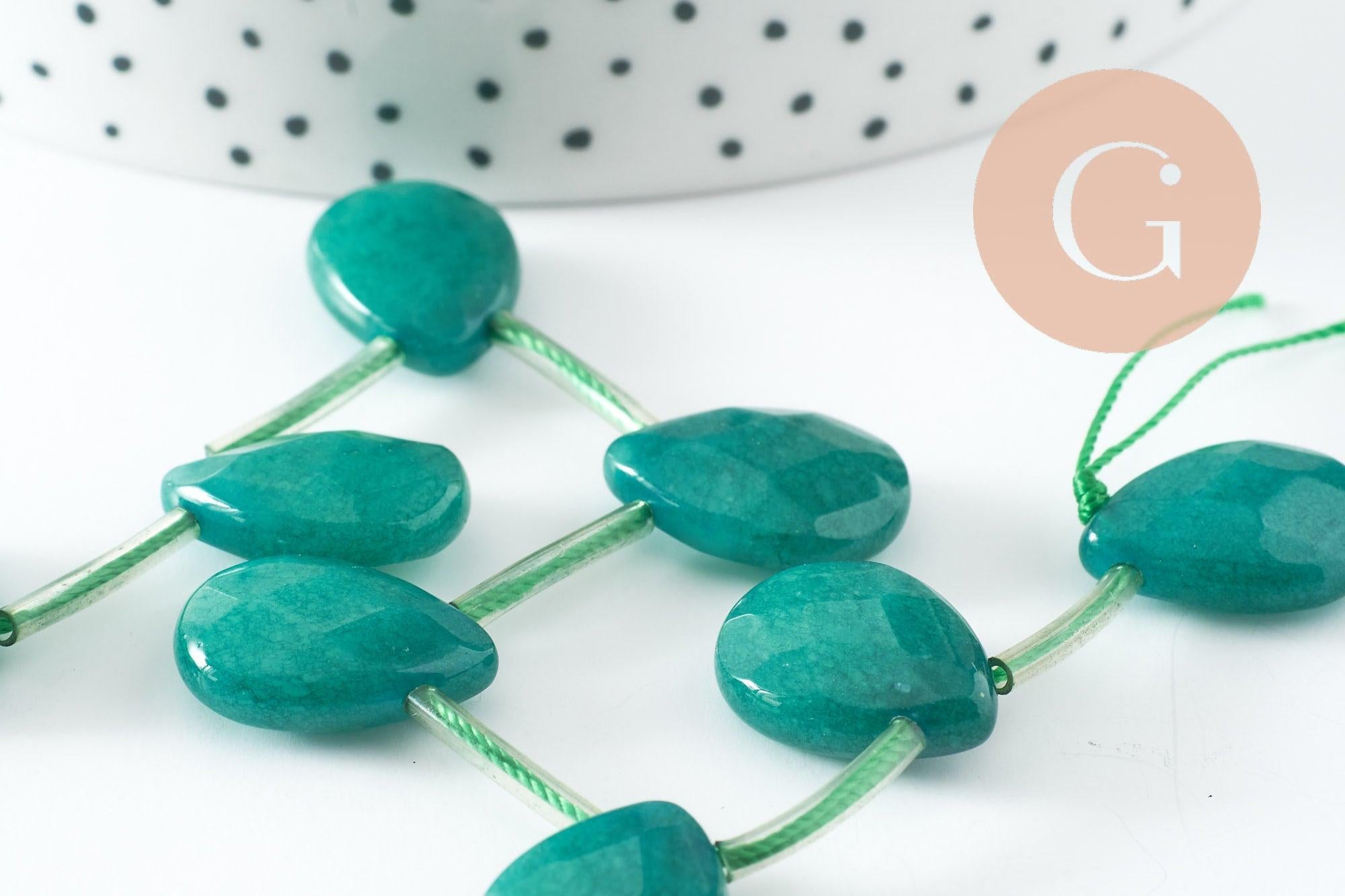 Perle goutte jadeite verte facetté,jadeite naturel,perle jadeite,pierre précieuse,18mm, X5 G1834