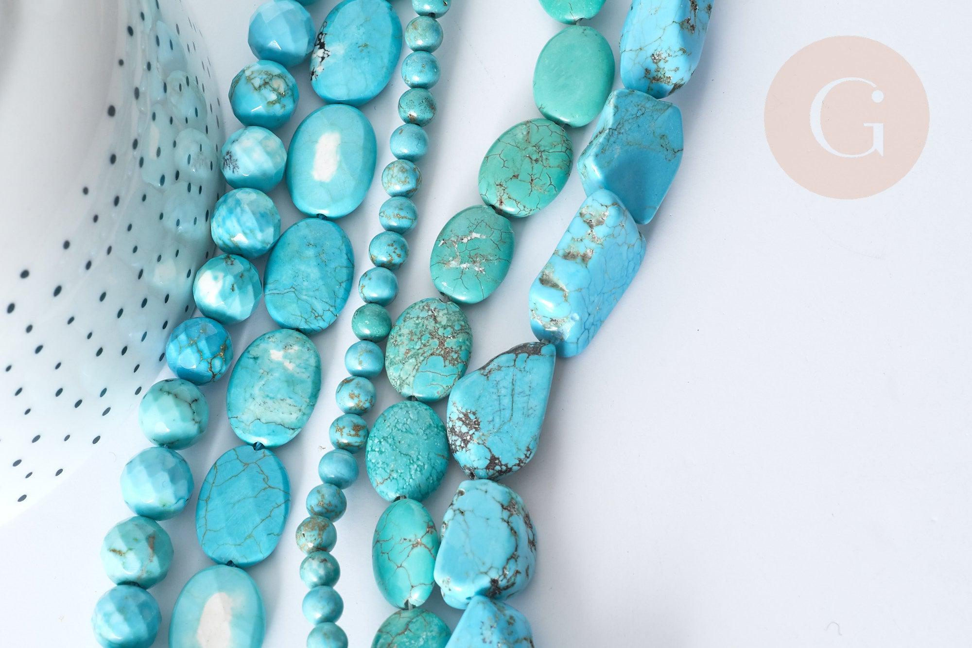 Perle goutte nuggets rondelle Howlite teintée turquoise foncé naturelle 5-30mm, x1 fil de 40cm (G8193)