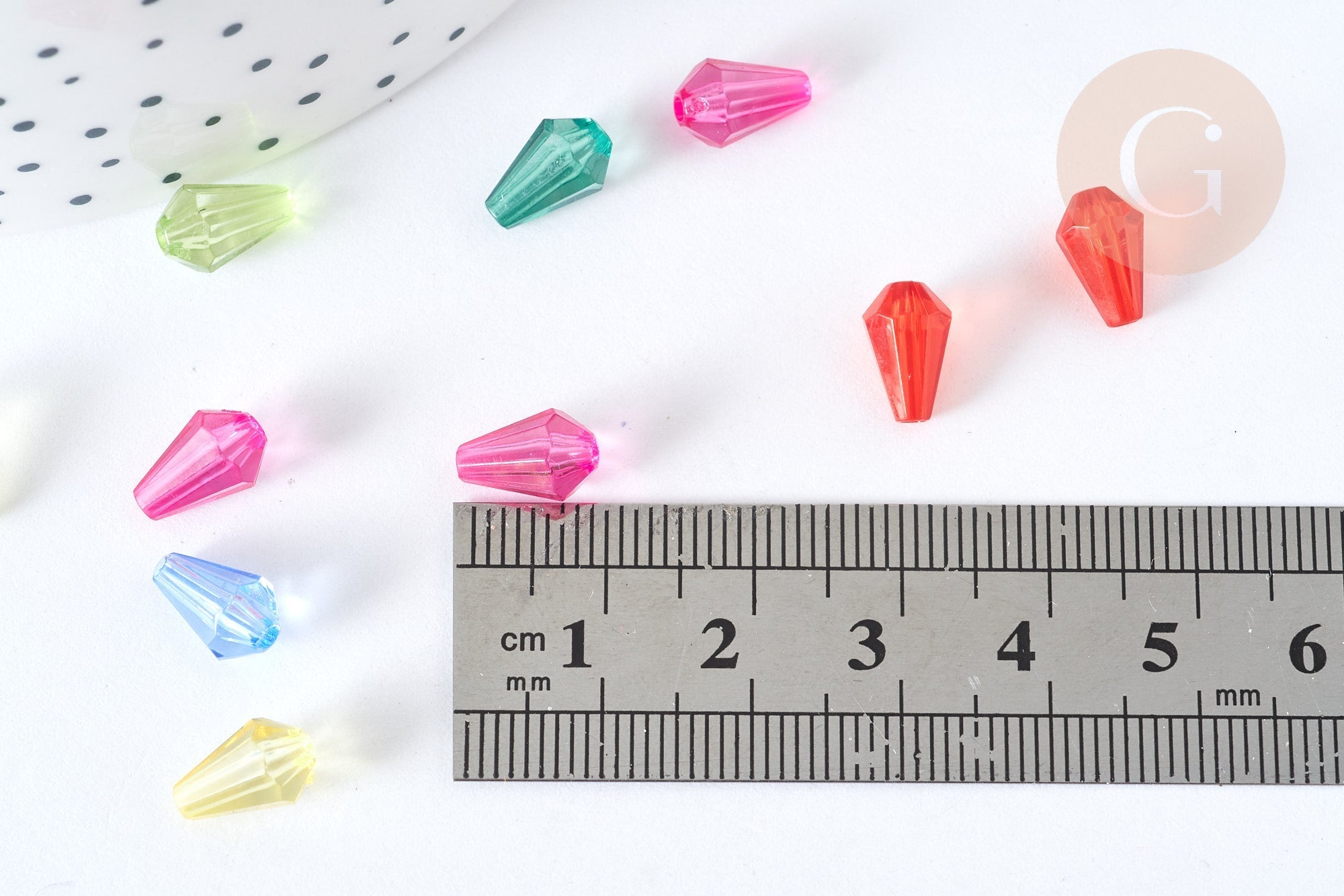 Perle goutte plastique transparente mixte couleur 12mm, perle,création bijoux plastique coloré, x 20 G7271