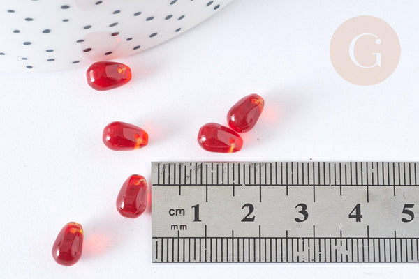 Perle goutte verre rouge foncé 9mm, perle cristal , x10 (G7563)