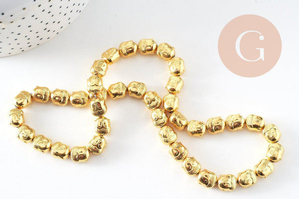 Perle hématite dorée tête de bouddha, perle hématite non magnétique pour pierre,10x9mm, 40 cm le fil de 40 perles, x1 (G4499)