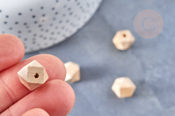Perle hexagone bois 11mm, x5 (G6057)
