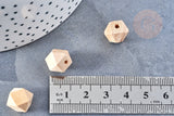 Perle hexagone bois 11mm, x5 (G6057)