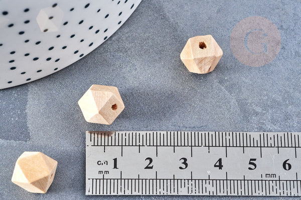Perle hexagone bois 11mm, x5 (G6057)