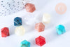 Perle hexagone imitation gemme plastique multicolore 11.5mm, perle plastique coloré, couleurs mélangées,x 10 perles G6402