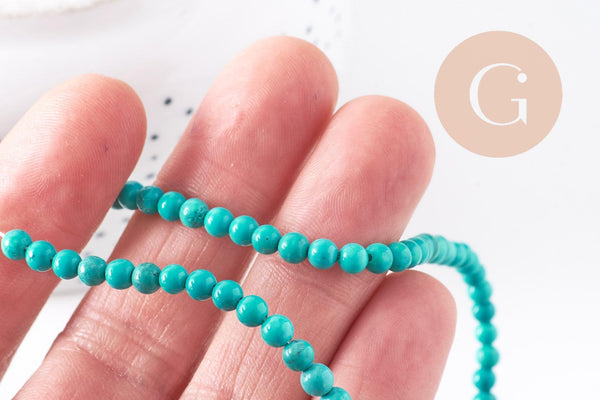 Perle howlite turquoise Bijou pierre naturelle 4mm, x1 fil de 38cm (G5168)