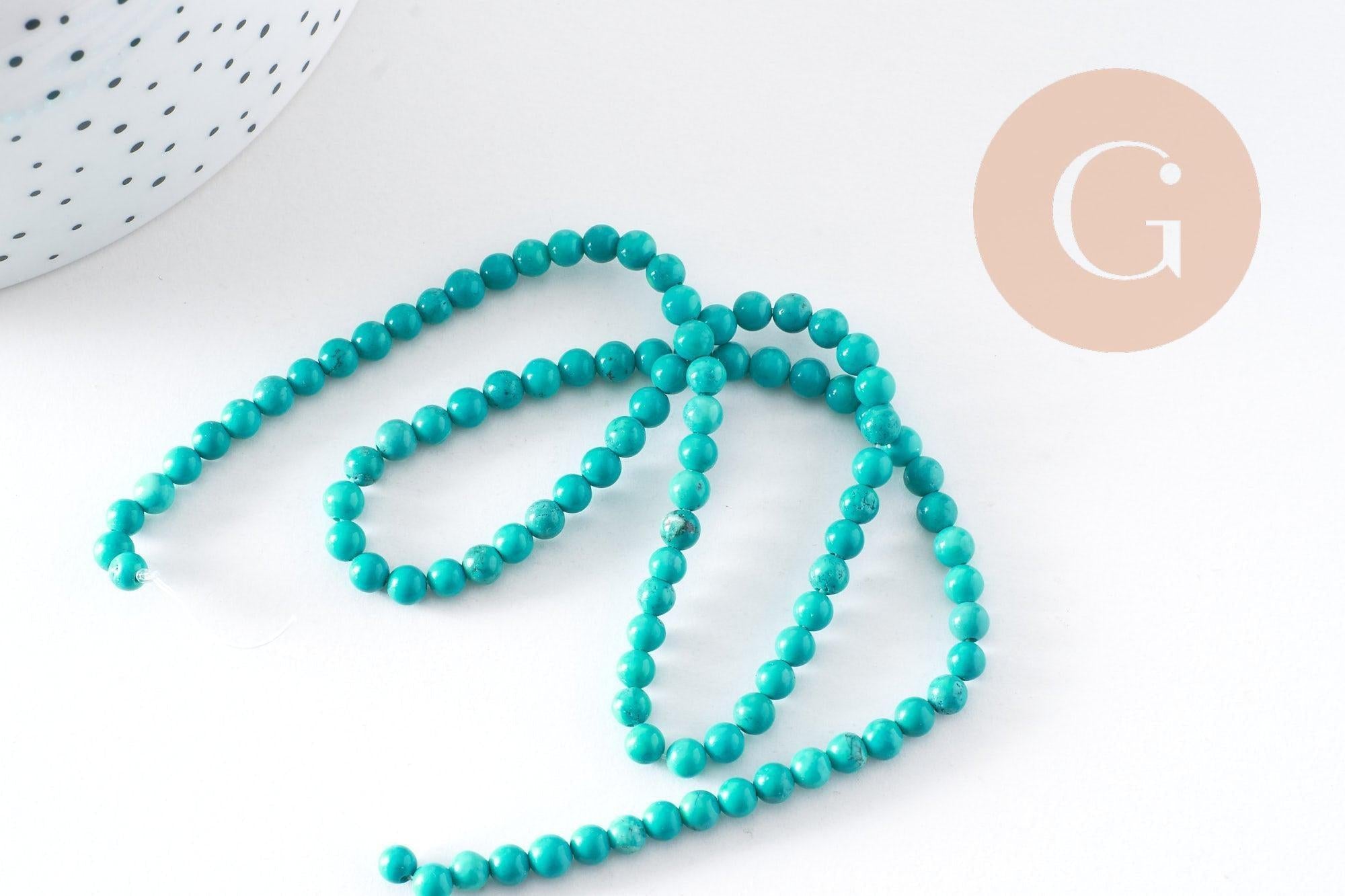Perle howlite turquoise Bijou pierre naturelle 4mm, x1 fil de 38cm (G5168)